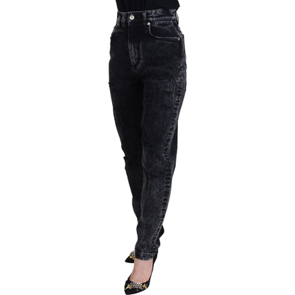 Dolce & Gabbana Black Washed Cotton High Waist Denim Jeans Dolce & Gabbana