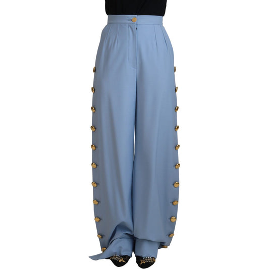 Dolce & Gabbana Light Blue Button Wide Leg Pants Dolce & Gabbana