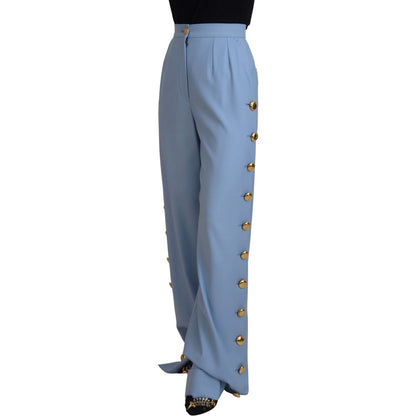 Dolce & Gabbana Light Blue Button Wide Leg Pants Dolce & Gabbana