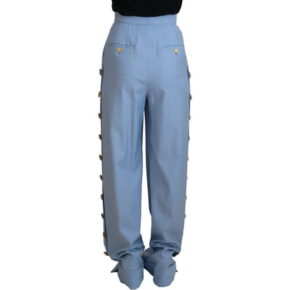 Dolce & Gabbana Light Blue Button Wide Leg Pants Dolce & Gabbana