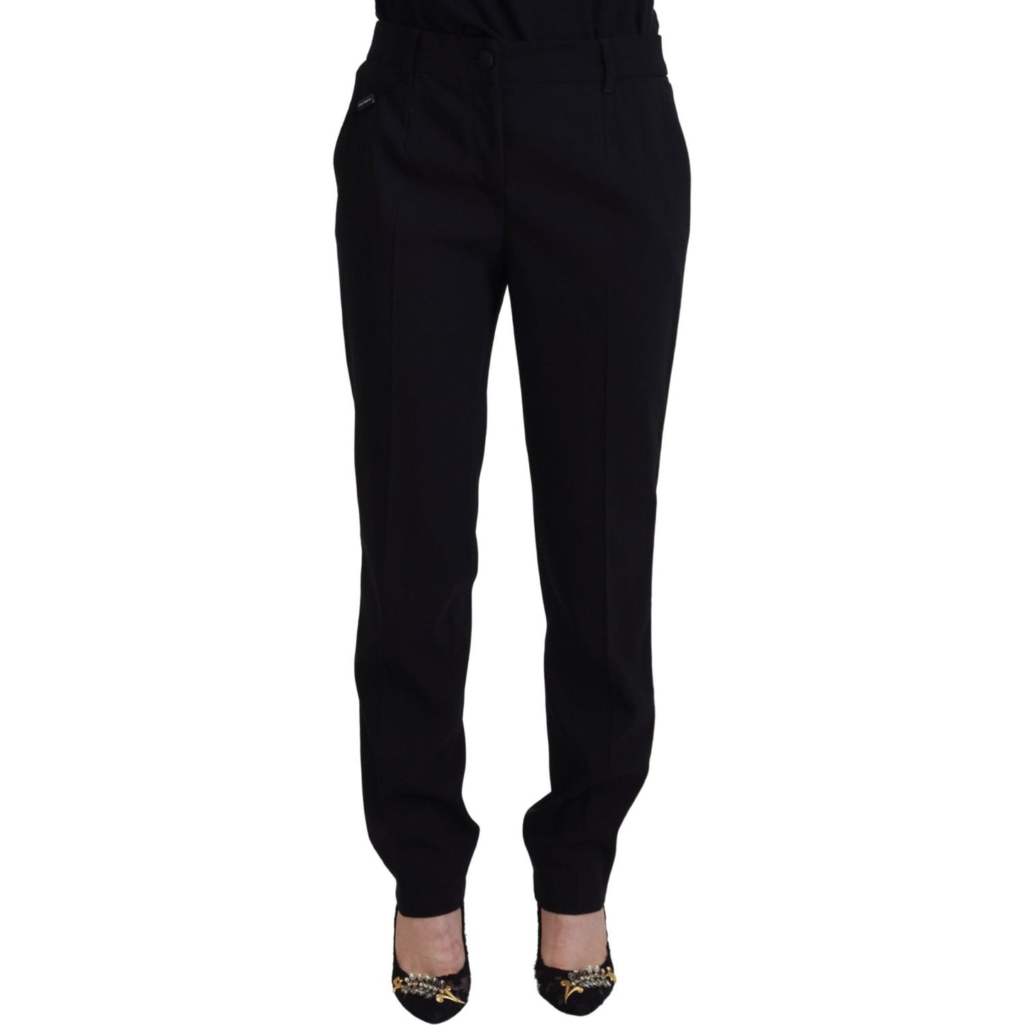 Dolce & Gabbana Black Tapered Women Wool Pants Dolce & Gabbana