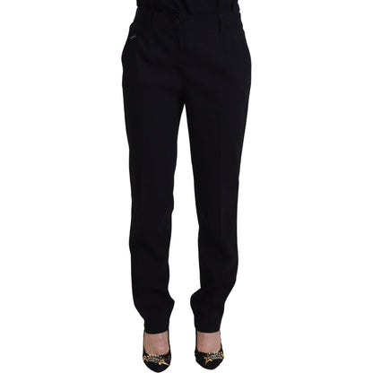 Dolce & Gabbana Black Tapered Women Wool Pants Dolce & Gabbana