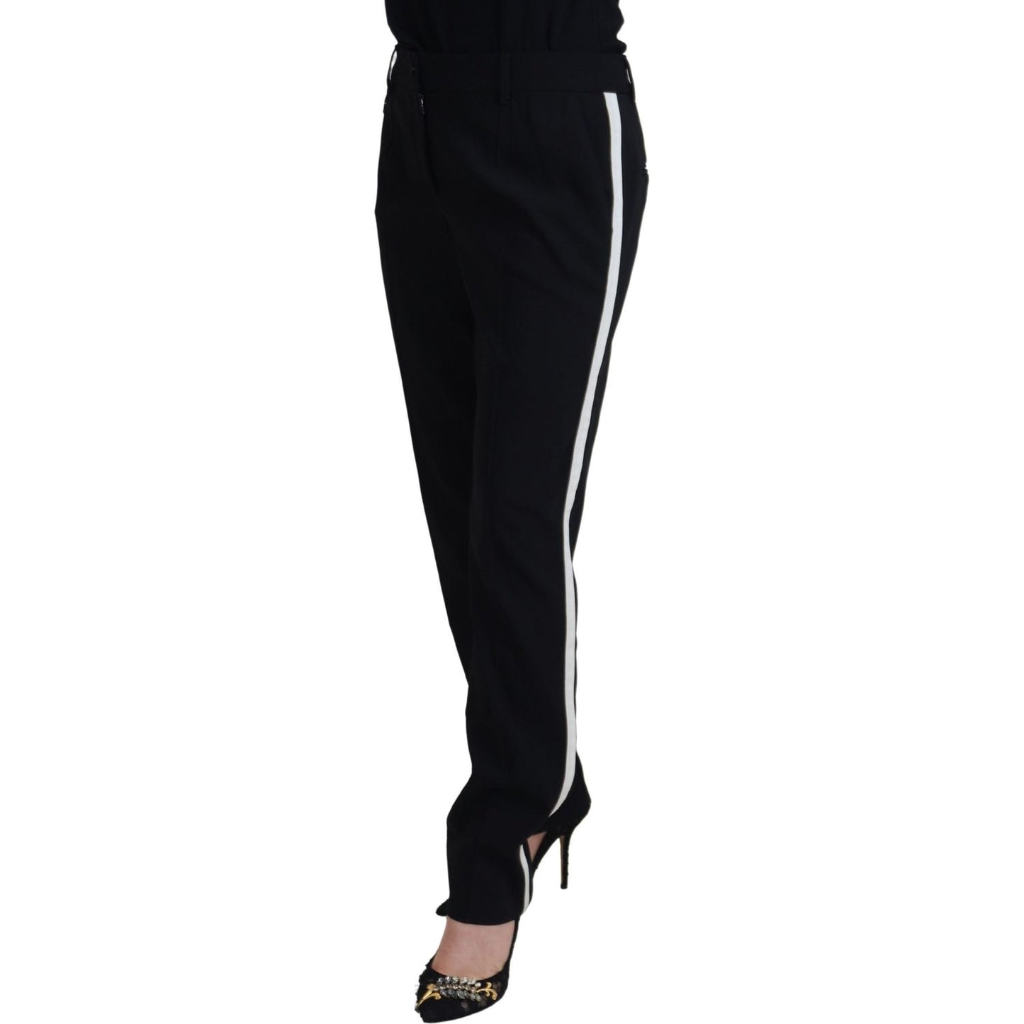 Dolce & Gabbana Black Tapered Women Wool Pants Dolce & Gabbana