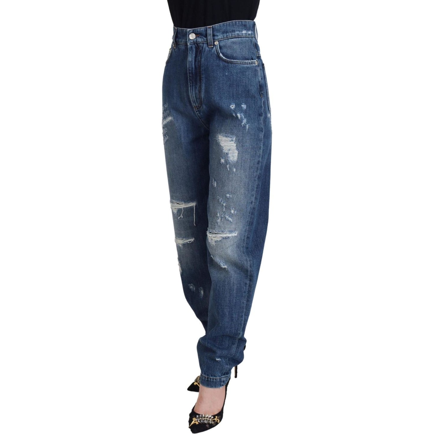 Dolce & Gabbana Blue Washed Cotton Tattered Denim Jeans Dolce & Gabbana