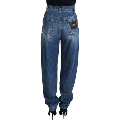 Dolce & Gabbana Blue Washed Cotton Tattered Denim Jeans Dolce & Gabbana