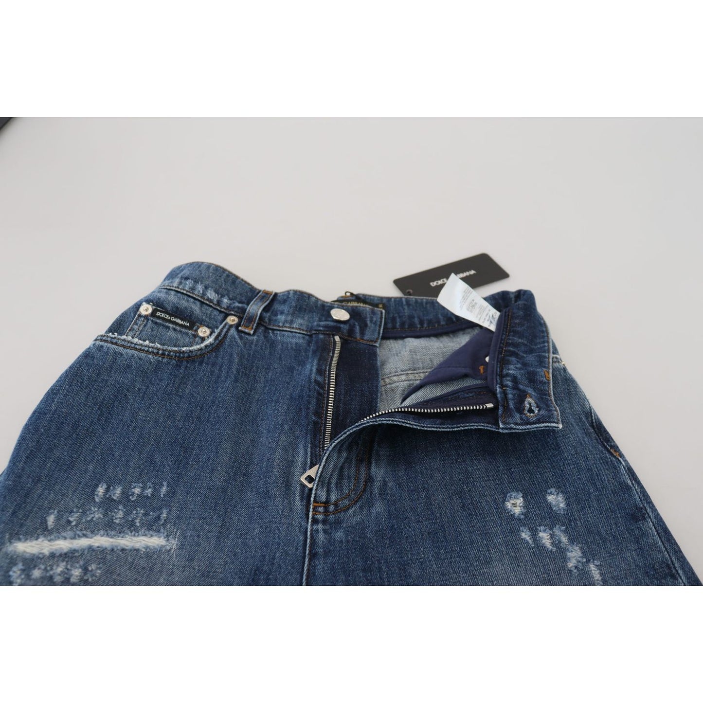 Dolce & Gabbana Blue Washed Cotton Tattered Denim Jeans Dolce & Gabbana