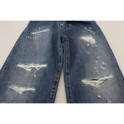 Dolce & Gabbana Blue Washed Cotton Tattered Denim Jeans Dolce & Gabbana