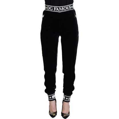 Dolce & Gabbana Black DG Logo Velvet Trouser Pants Dolce & Gabbana