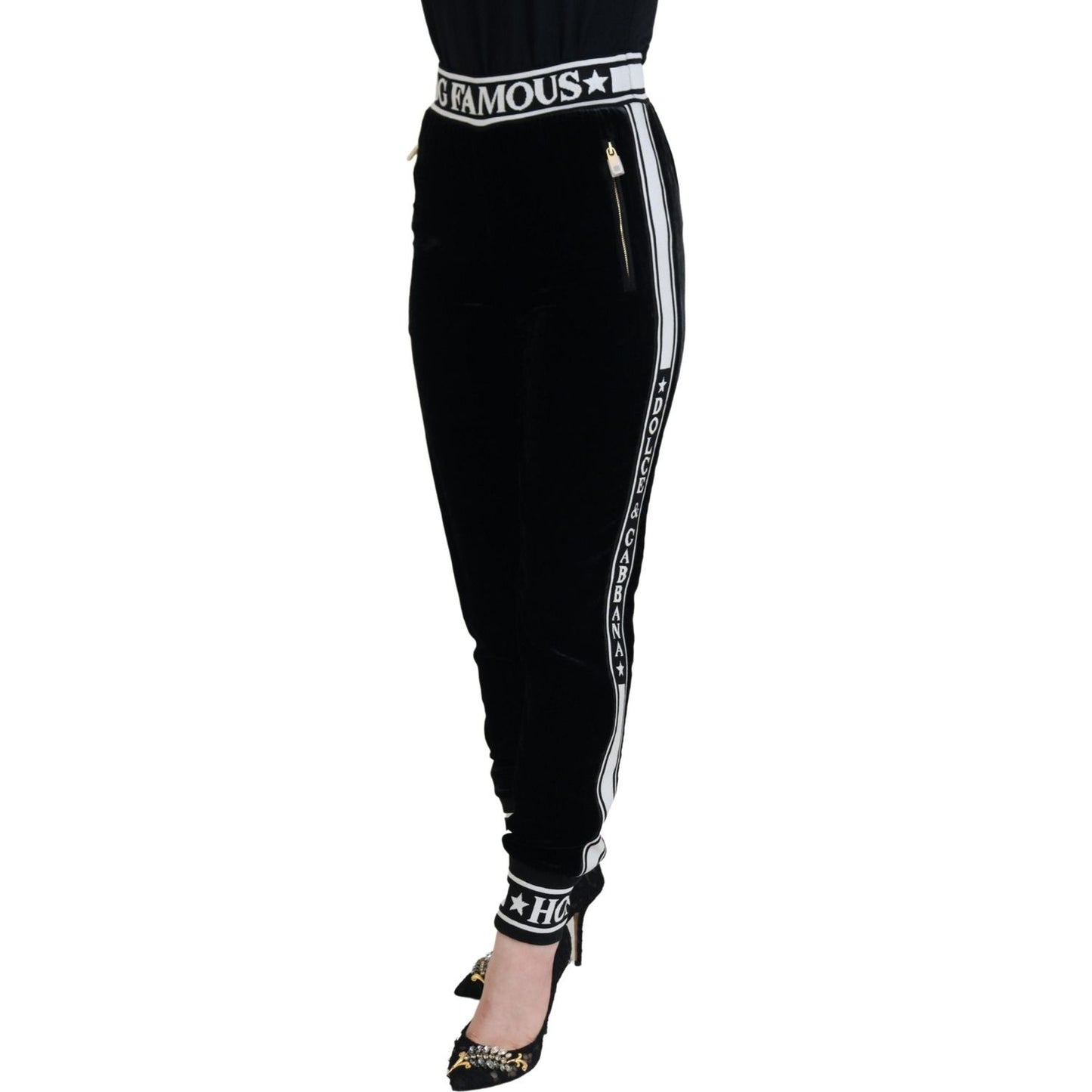 Dolce & Gabbana Black DG Logo Velvet Trouser Pants Dolce & Gabbana