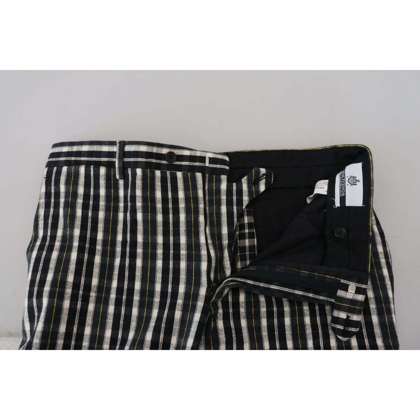 BENCIVENGA Black Checkered Cotton Casual Pants BENCIVENGA