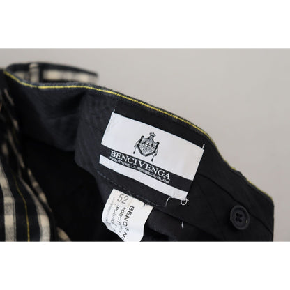 BENCIVENGA Black Checkered Cotton Casual Pants BENCIVENGA