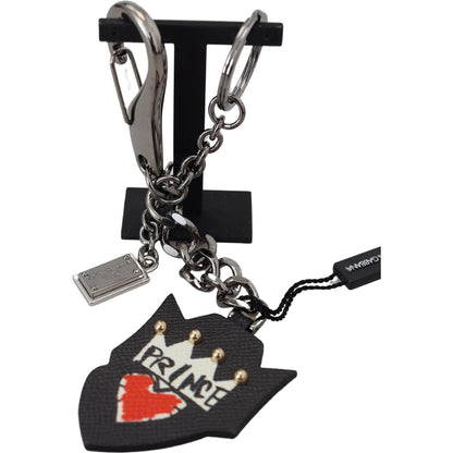 Dolce & Gabbana Black Prince Studs Logo Silver Brass Keychain Dolce & Gabbana