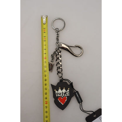 Dolce & Gabbana Black Prince Studs Logo Silver Brass Keychain Dolce & Gabbana