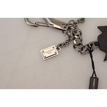 Dolce & Gabbana Black Prince Studs Logo Silver Brass Keychain Dolce & Gabbana