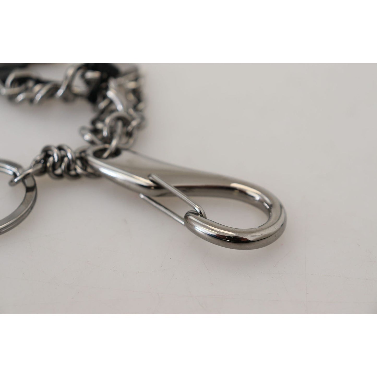 Dolce & Gabbana Black Prince Studs Logo Silver Brass Keychain Dolce & Gabbana