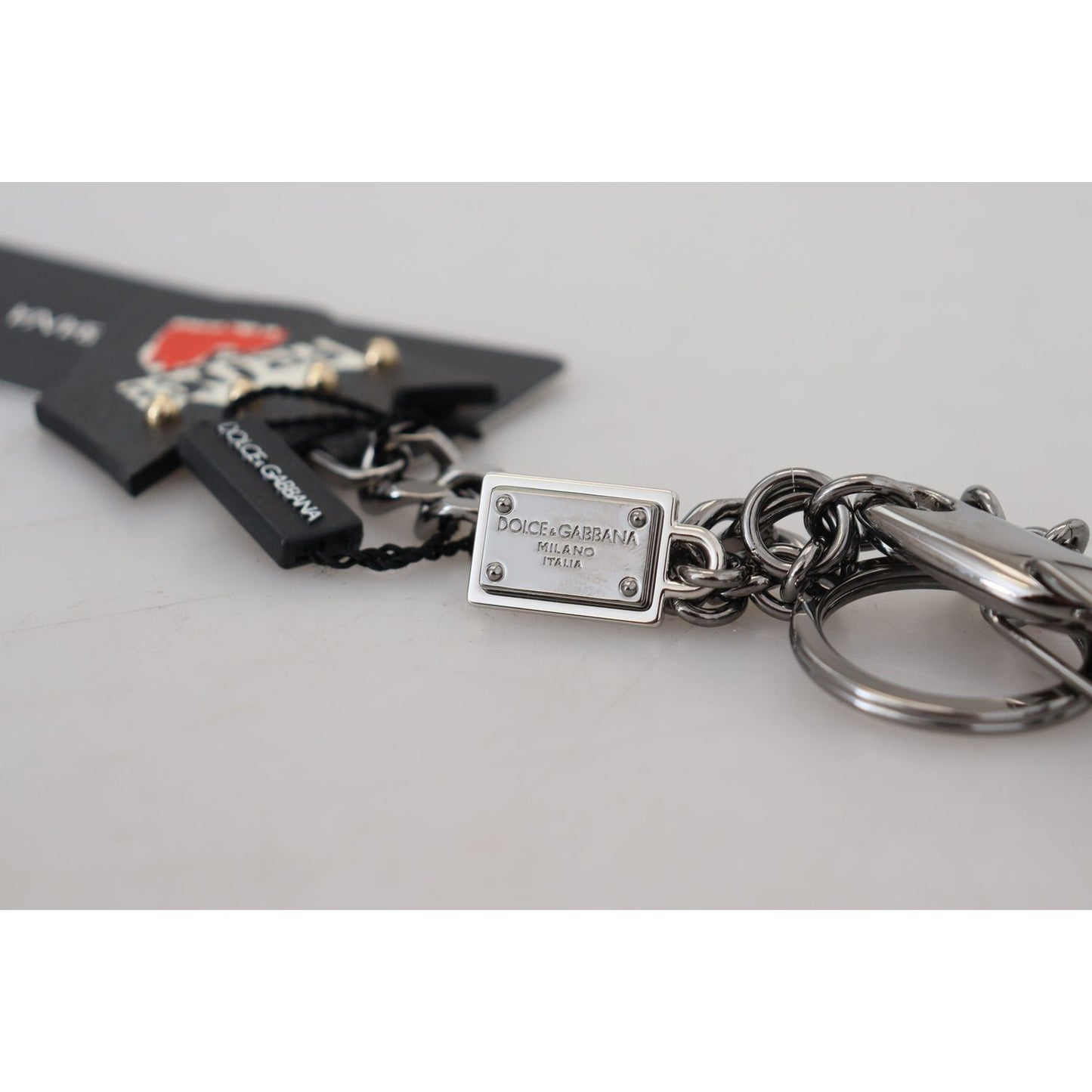 Dolce & Gabbana Black Prince Studs Logo Silver Brass Keychain Dolce & Gabbana