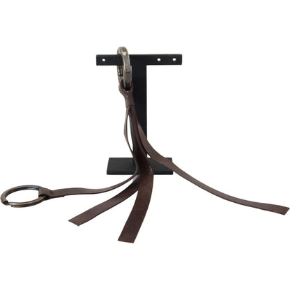 Costume National Brown Leather Silver Tone Metal Keyring Keychain Costume National
