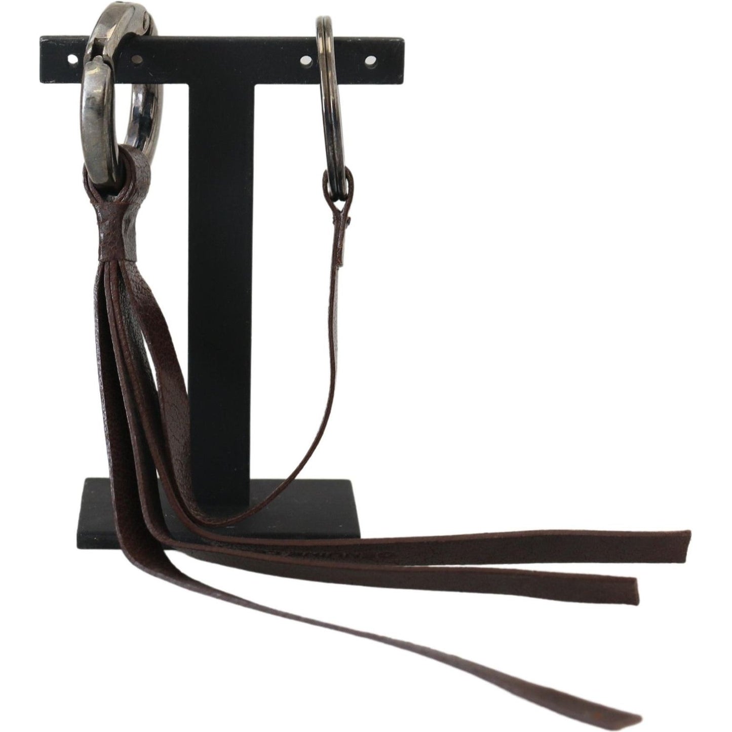 Costume National Brown Leather Silver Tone Metal Keyring Keychain Costume National