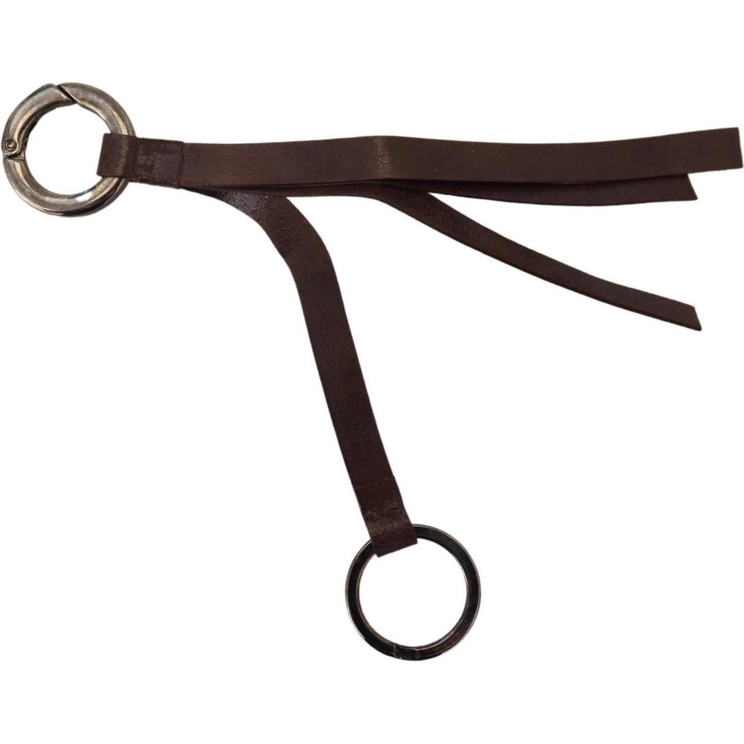 Costume National Brown Leather Silver Tone Metal Keyring Keychain Costume National