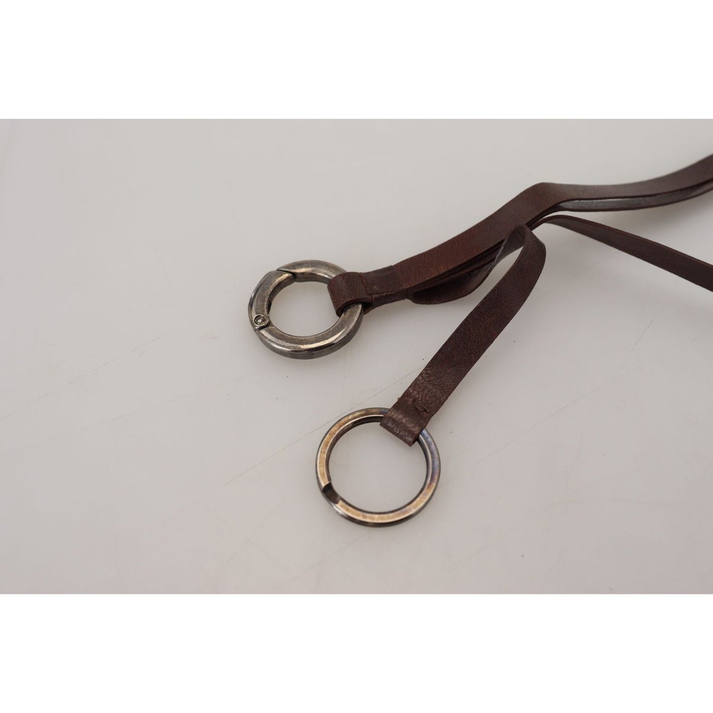 Costume National Brown Leather Silver Tone Metal Keyring Keychain Costume National