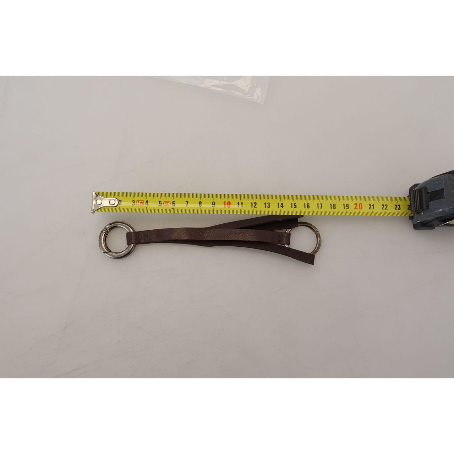 Costume National Brown Leather Silver Tone Metal Keyring Keychain Costume National