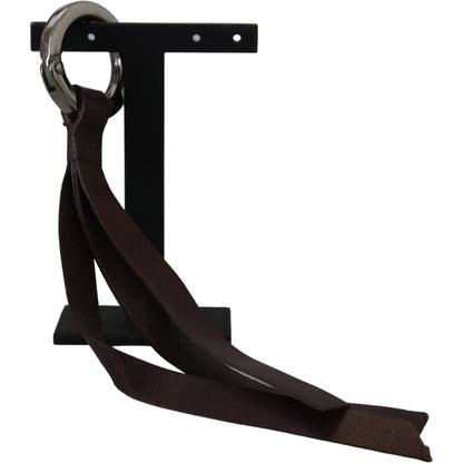 Costume National Brown Leather Silver Tone Metal Keyring Keychain Costume National