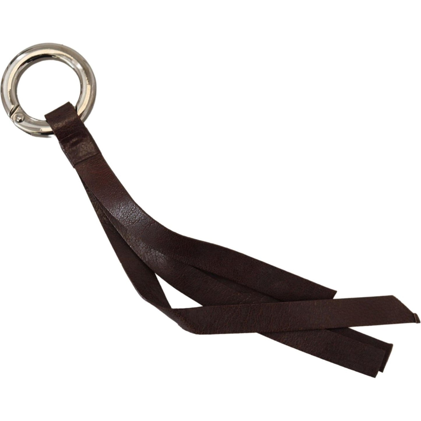 Costume National Brown Leather Silver Tone Metal Keyring Keychain Costume National