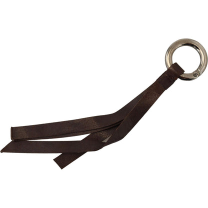 Costume National Brown Leather Silver Tone Metal Keyring Keychain Costume National