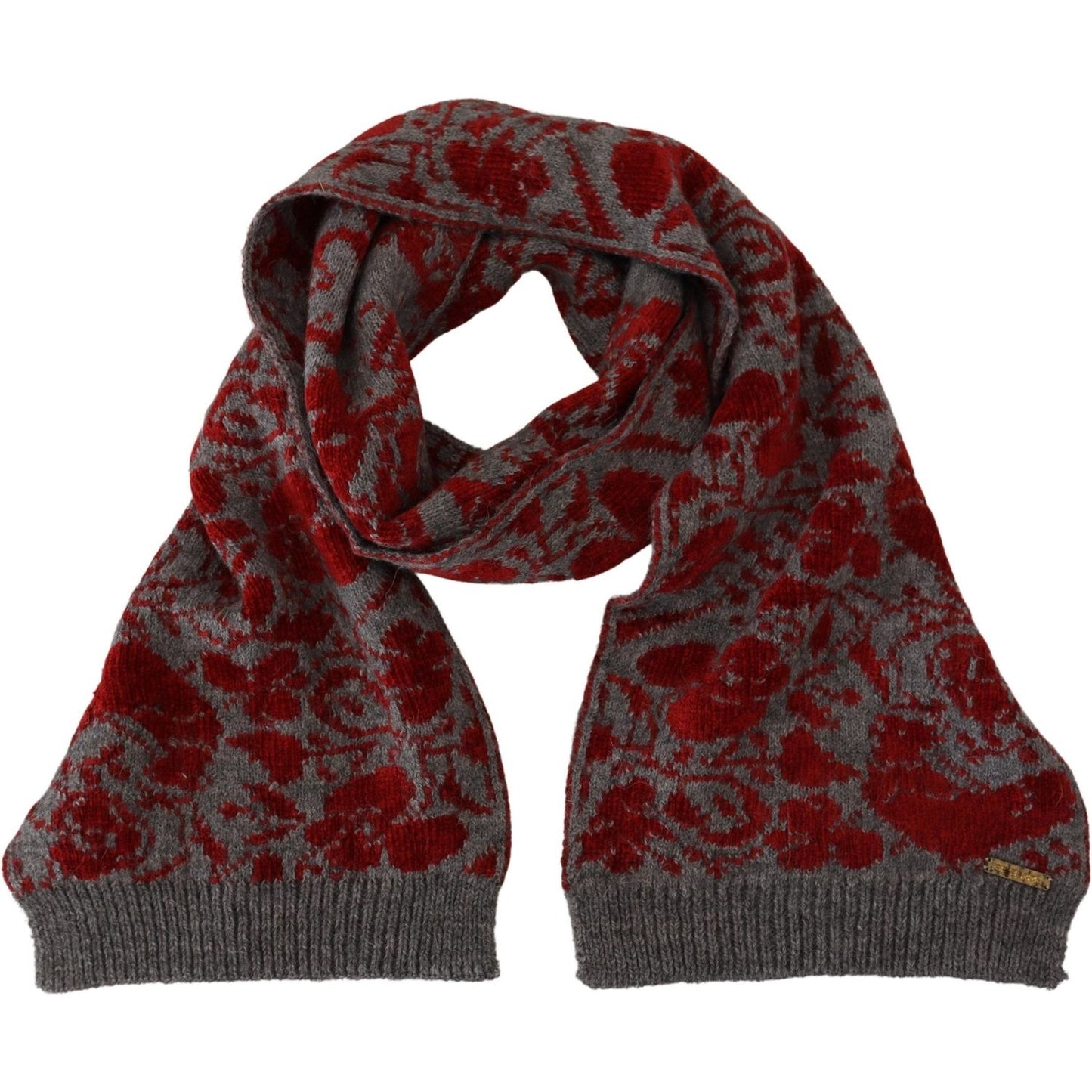 GF Ferre Red Grey Knitted Wrap Warmer Womens Shawl Scarf GF Ferre