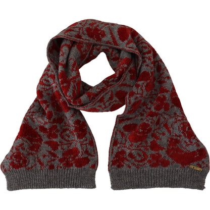 GF Ferre Red Grey Knitted Wrap Warmer Womens Shawl Scarf GF Ferre