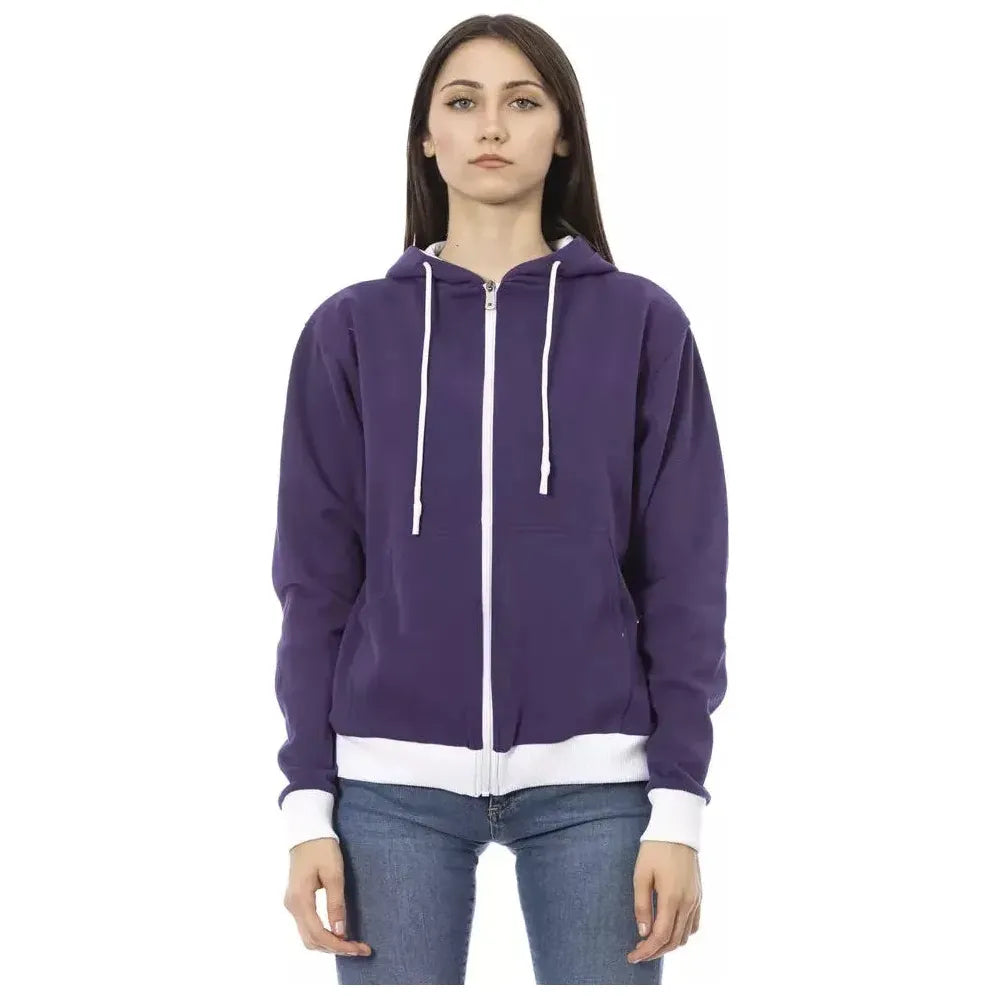 Baldinini Trend Purple Cotton Women Sweater with Adjustable Hood Baldinini Trend