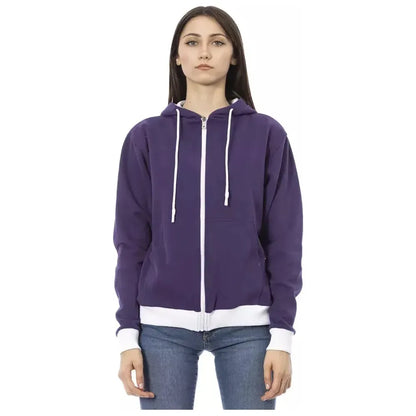 Baldinini Trend Purple Cotton Women Sweater with Adjustable Hood Baldinini Trend