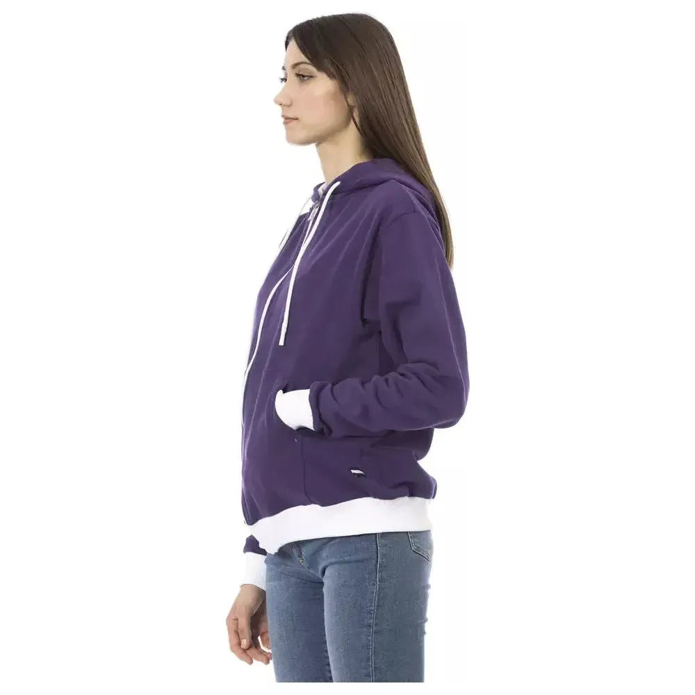 Baldinini Trend Purple Cotton Women Sweater with Adjustable Hood Baldinini Trend