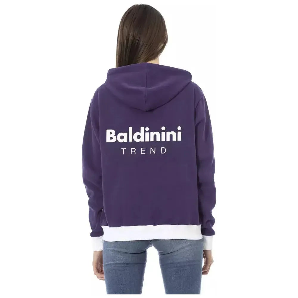 Baldinini Trend Purple Cotton Women Sweater with Adjustable Hood Baldinini Trend