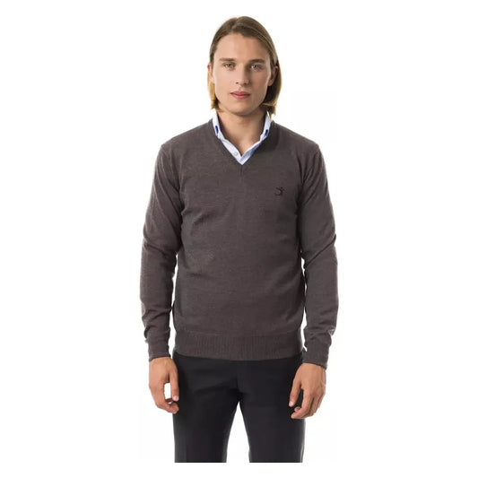 Uominitaliani Exquisite V-Neck Embroidered Merino Sweater Uominitaliani