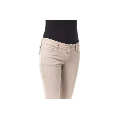 BYBLOS Beige Cotton Women Pant with Back Pocket Chain BYBLOS