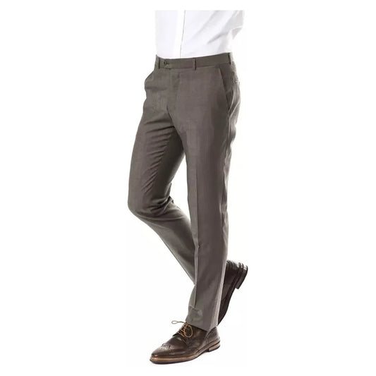 Uominitaliani Elegant Gray Woolen Suit Pants - Drop 7 Cut Uominitaliani