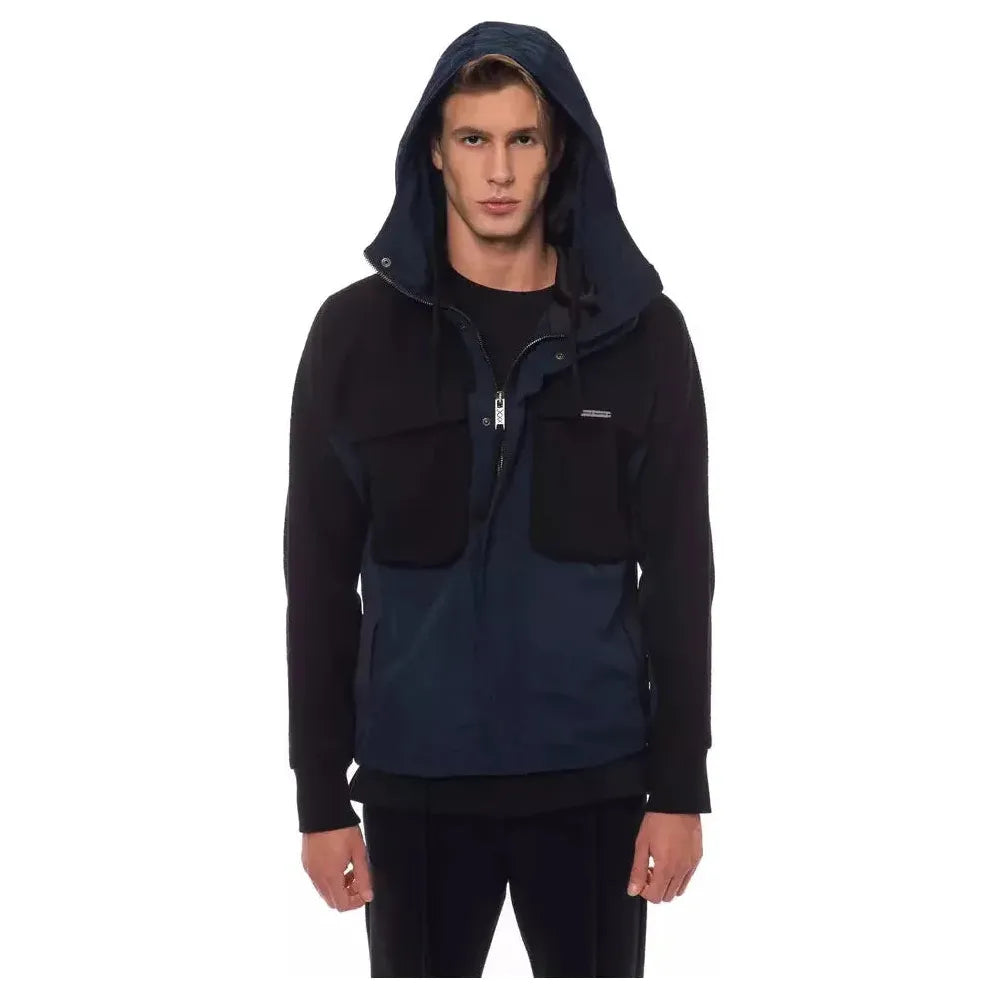 Nicolo Tonetto Black Wool Men Jacket with Hood and Pockets
