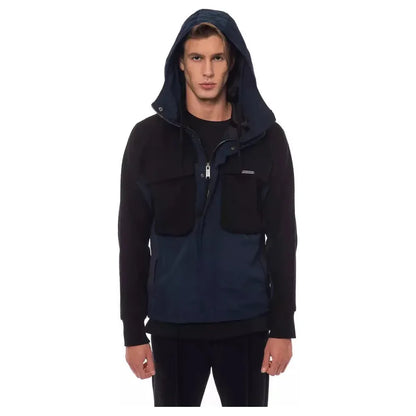 Nicolo Tonetto Black Wool Men Jacket with Hood and Pockets