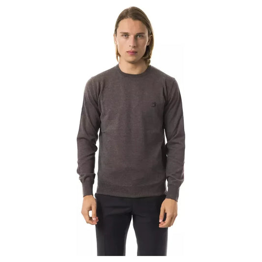 Uominitaliani Elegant Gray Merino Wool Crew Neck Sweater Uominitaliani