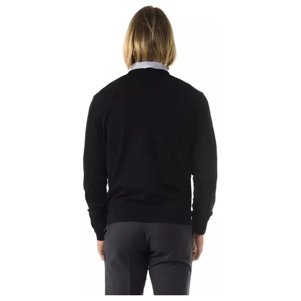Uominitaliani Black Merino Wool Men Sweater