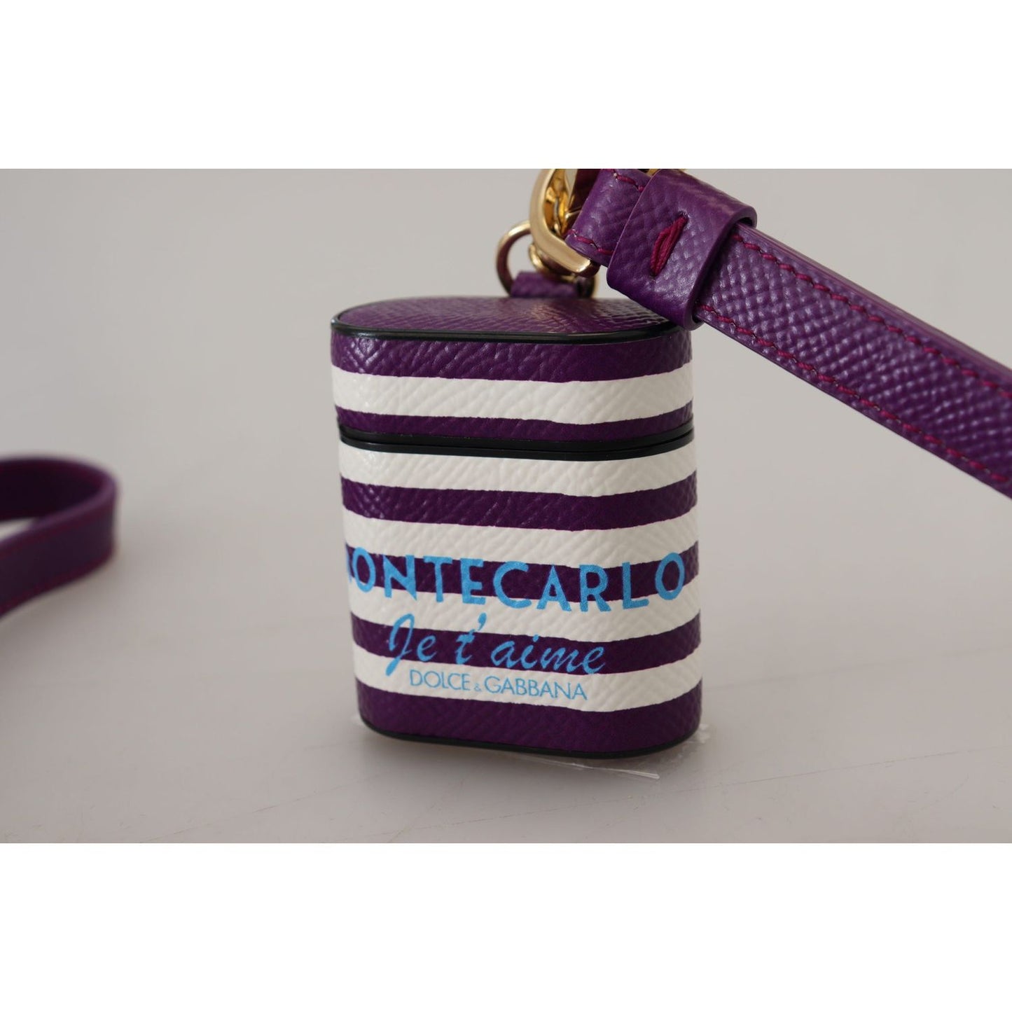 Dolce & Gabbana Purple Leather Strap Gold Metal Logo Airpods Case Dolce & Gabbana