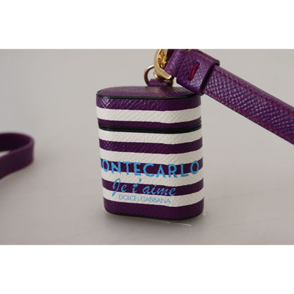 Dolce & Gabbana Purple Leather Strap Gold Metal Logo Airpods Case Dolce & Gabbana