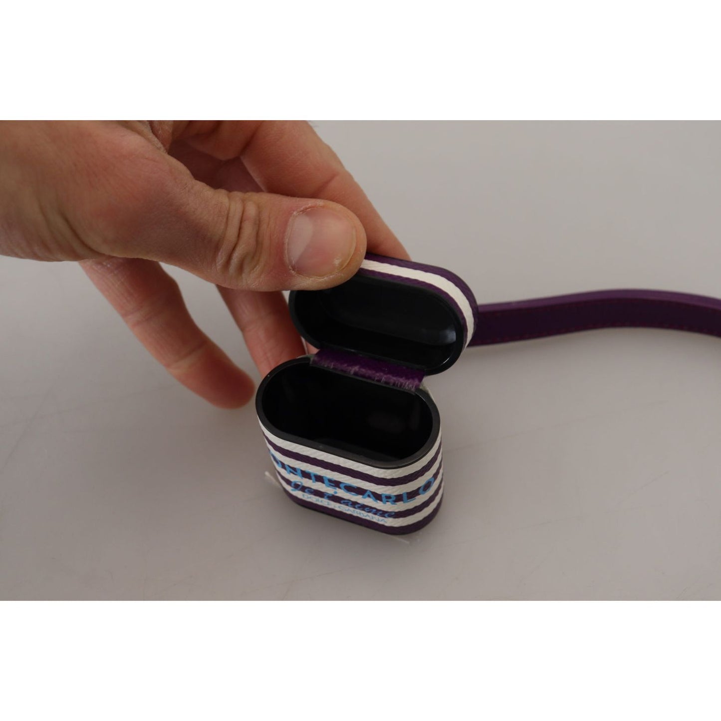 Dolce & Gabbana Purple Leather Strap Gold Metal Logo Airpods Case Dolce & Gabbana