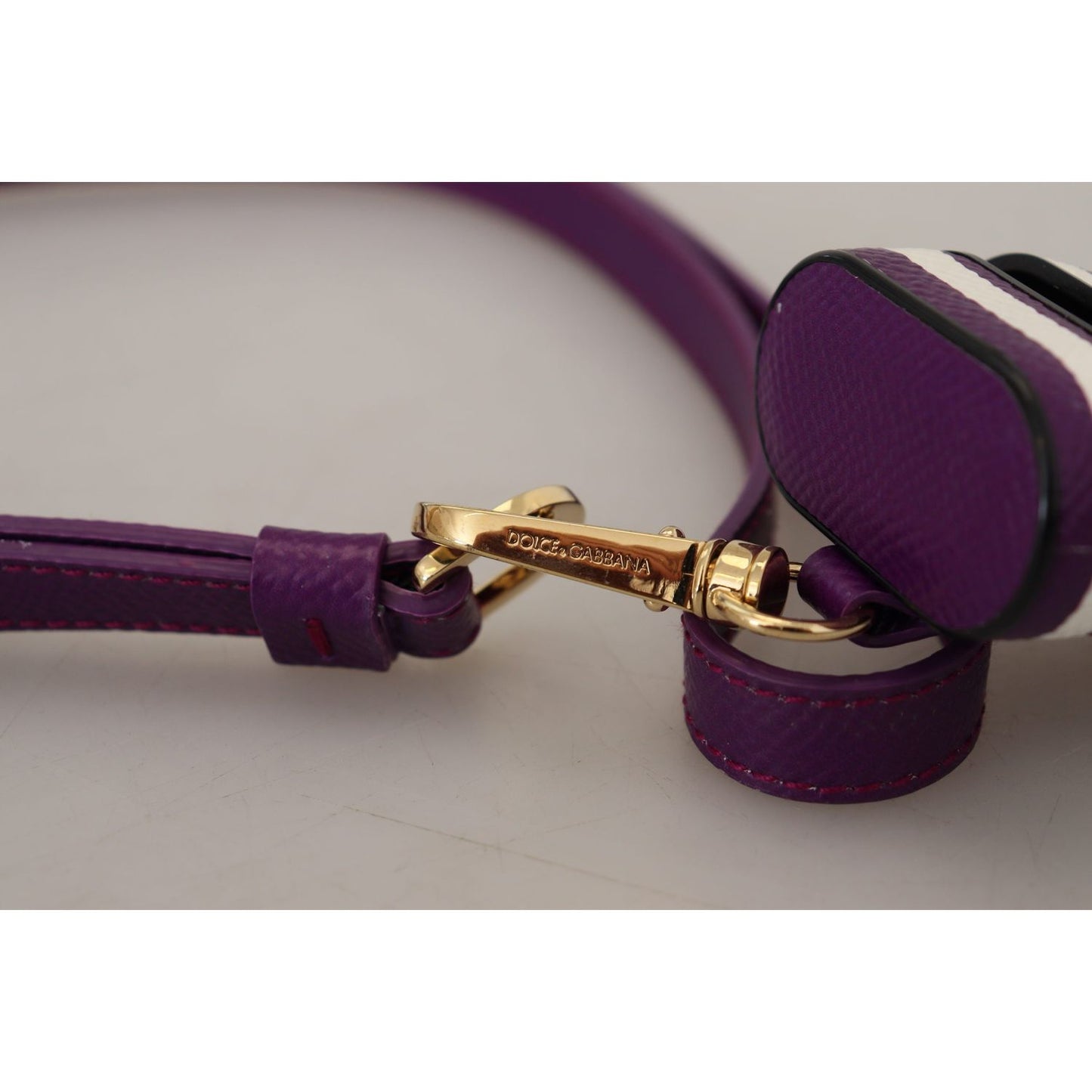 Dolce & Gabbana Purple Leather Strap Gold Metal Logo Airpods Case Dolce & Gabbana