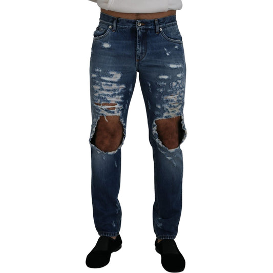 Dolce & Gabbana Blue Cotton Tattered Men Denim Jeans Dolce & Gabbana