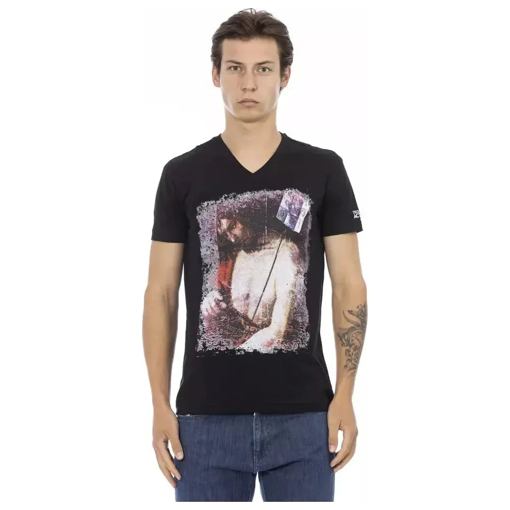 Trussardi Action Black Cotton Men's V-Neck T-Shirt