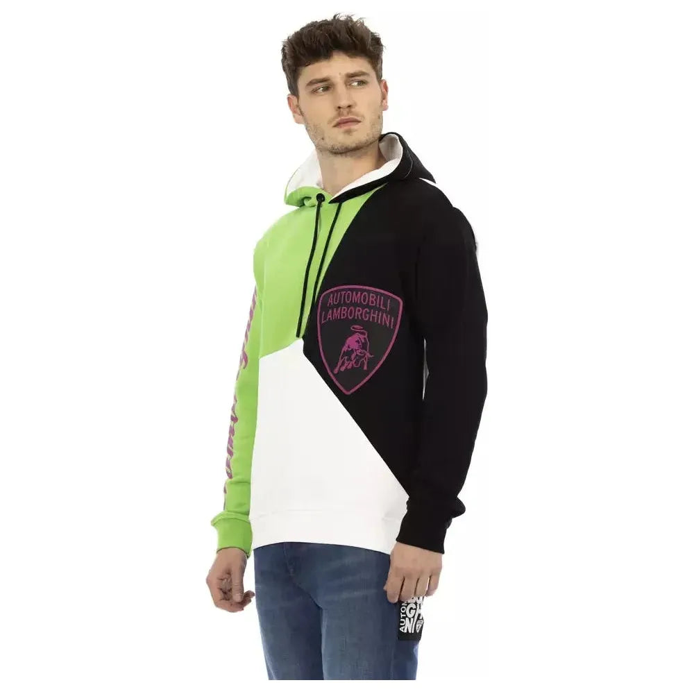 Automobili Lamborghini White Cotton Men Sweater with Hood Automobili Lamborghini