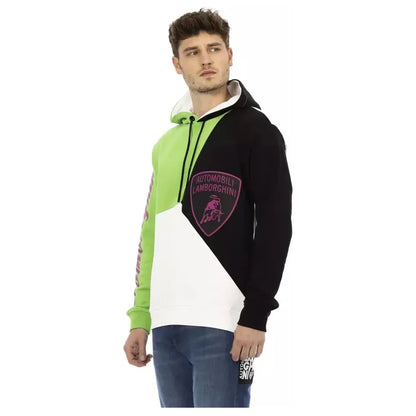 Automobili Lamborghini White Cotton Men Sweater with Hood Automobili Lamborghini