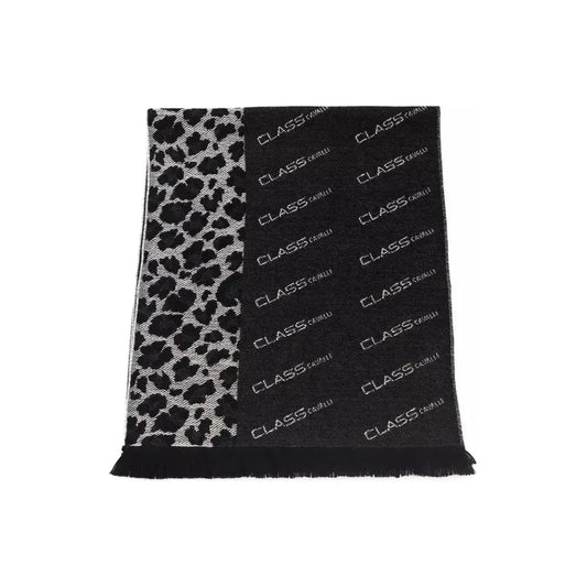 Cavalli Class Black Wool Men Scarf Cavalli Class